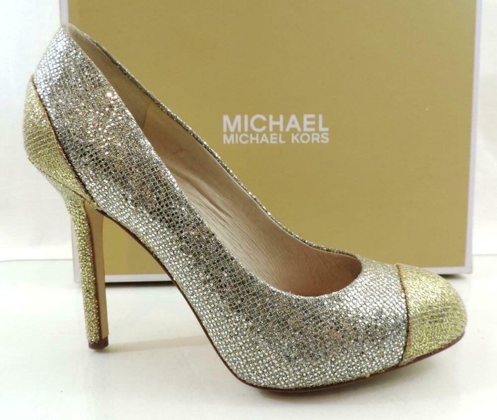Women's Shoes Michael Kors Sinclair Pump Cap Toe Stiletto Heels Silver Size 7.5